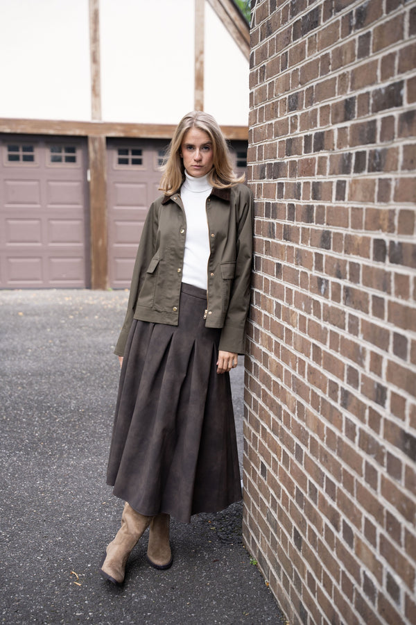 JANET HOWARD Espresso Caroline Suede Pleated 33" Skirt