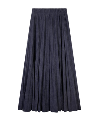 Aspect WB4CPT7064M Dark Navy Corduroy Crinkle Pleated 34" Midi Skirt at Dress Code itsdresscode.com