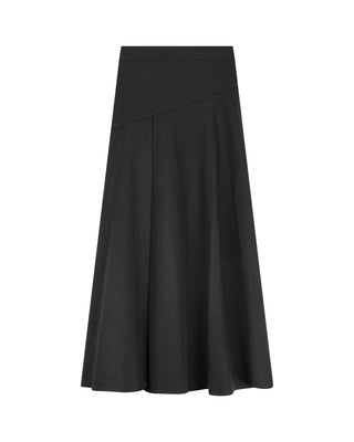 MIGNON DOO FW25S01 Black Uneven Yoke Front Pleat 35" Skirt  at Dress Code itsdresscode.com