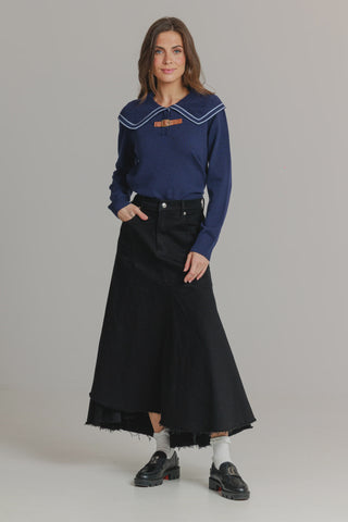 altimge1 for LOUP Black Denim Everyday Stretch 35" Skirt at Dress Code itsdresscode.com