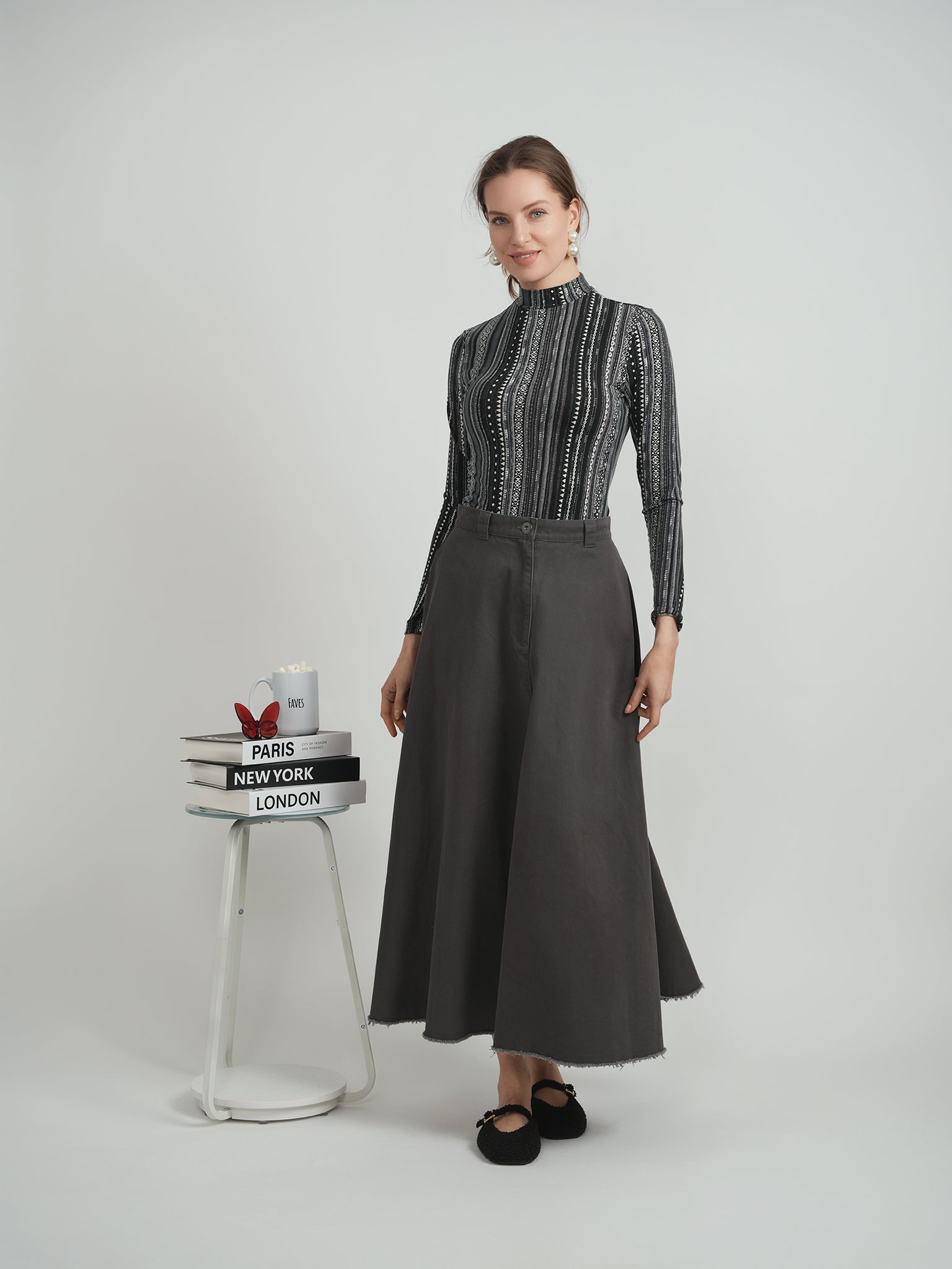 Women's stylish skirts Faves Charcoal Twill A Line 35