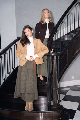 altimge2 for TRIPLEROOT Khaki Wool Plaid Pleat Wrap 35" Skirt at Dress Code itsdresscode.com