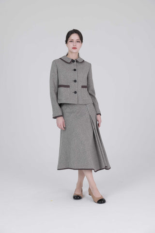 altimg2 for TRIPLEROOT Brown Wool Unbalanced Pleats 34" Skirt at Dress Code itsdresscode.com