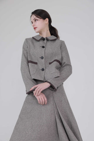 altimg3 for TRIPLEROOT Brown Wool Unbalanced Pleats 34" Skirt at Dress Code itsdresscode.com