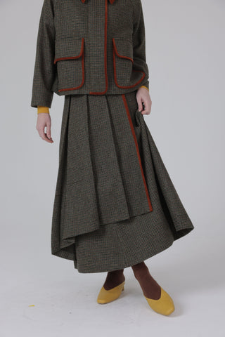 altimge3 for TRIPLEROOT Khaki Wool Plaid Pleat Wrap 35" Skirt at Dress Code itsdresscode.com
