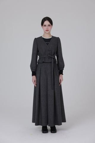 altimge1 for TRIPLEROOT Dark Grey Wool Wide Pleated 35" Skirt With Pockets at Dress Code itsdresscode.com