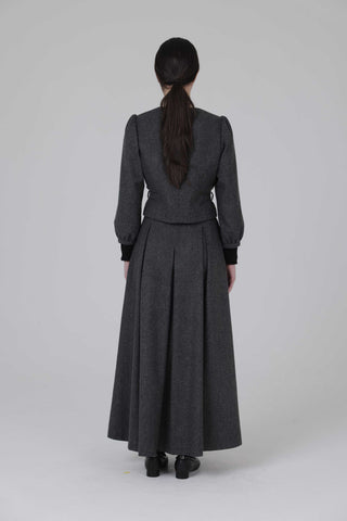 altimg2 for TRIPLEROOT Dark Grey Wool Wide Pleated 35" Skirt With Pockets at Dress Code itsdresscode.com