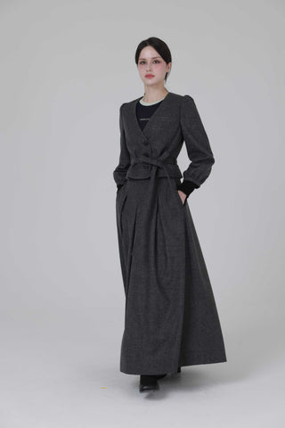 altimg3 for TRIPLEROOT Dark Grey Wool Wide Pleated 35" Skirt With Pockets at Dress Code itsdresscode.com