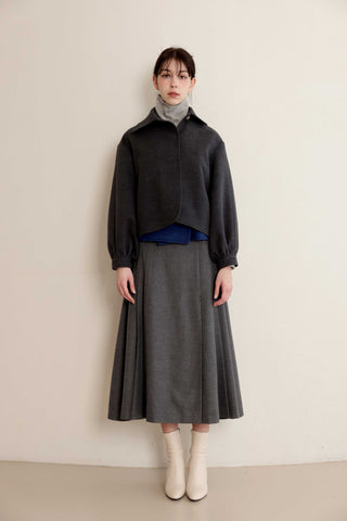 altimge1 for TRIPLEROOT  Grey Pleated 34" Skirt With Side Zipper at Dress Code itsdresscode.com