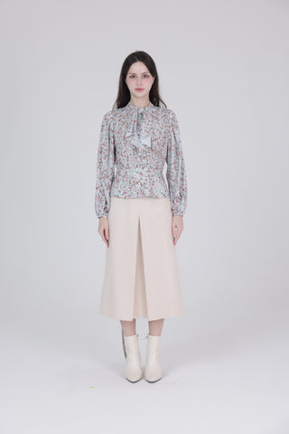 altimge4 for TRIPLEROOT Oat Wool Front Pleat 34" Skirt at Dress Code itsdresscode.com