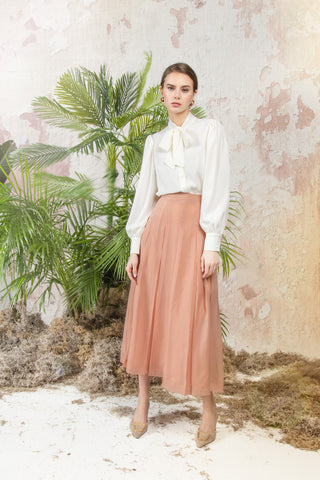 MNS6019 Salmon Pink Stitched Down Pleated Alina 36" Skirt