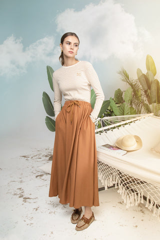 altimge1 for NUE Burnt Orange Luggage Arlen 36" Skirt with Drawstring at Dress Code itsdresscode.com