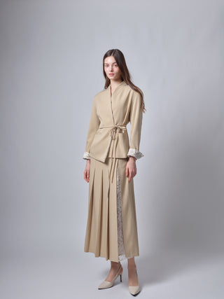 altimge1 for TRIPLEROOT Beige Pleated 35" Skirt with Lace Inside Design at Dress Code itsdresscode.com