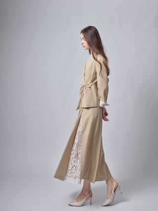 altimge2 for TRIPLEROOT Beige Pleated 35" Skirt with Lace Inside Design at Dress Code itsdresscode.com