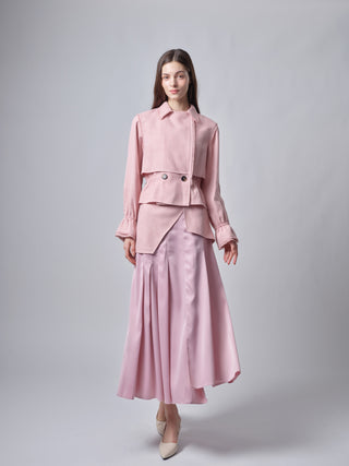 TR26SP13 Pink Satin Pleated 36" Skirt with Tweed Overlay