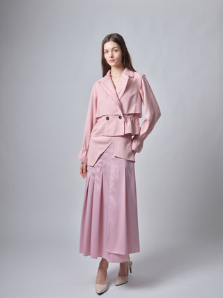 TR26SP13 Pink Satin Pleated 36" Skirt with Tweed Overlay