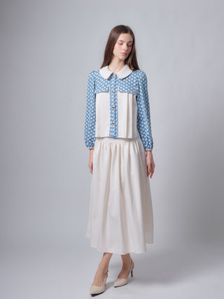 TR26SP44 Ivory Yoke Heavy Shirring 35" Skirt with Pockets