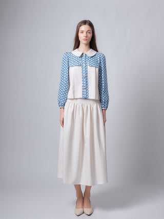 TR26SP44 Ivory Yoke Heavy Shirring 35" Skirt with Pockets