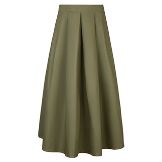 Peode Olive Green Cotton Box Pleated 33" Skirt at Dress Code itsdresscode.com