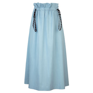 Peode Blue Chambray Pull String Waist Design Gathered 34" Skirt at Dress Code itsdresscode.com