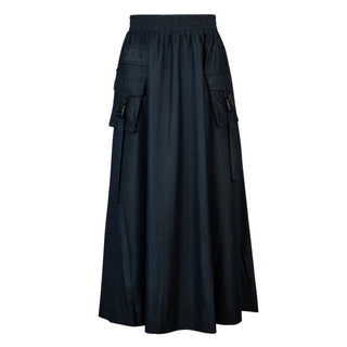 Lilac Black Denim Design Flaired 35" Skirt with Side Pockets at Dress Code itsdresscode.com
