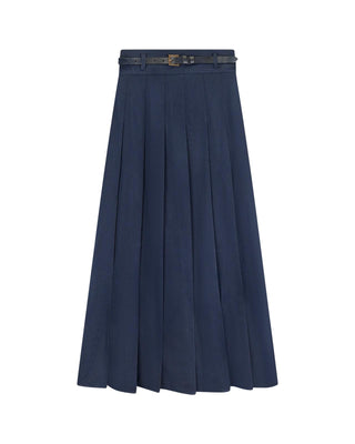 AVIGAL Navy Pleated 36" Skirt with Belt at Dress Code itsdresscode.com