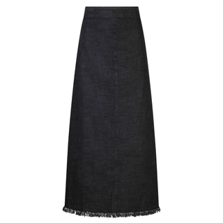 Faves  Black Denim Fringe A Line 38" Skirt at Dress Code itsdresscode.com
