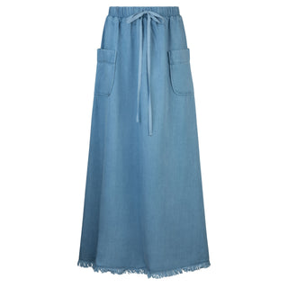 BuHu Light Blue Denim  A Line 38" Skirt with Pockets at Dress Code itsdresscode.com