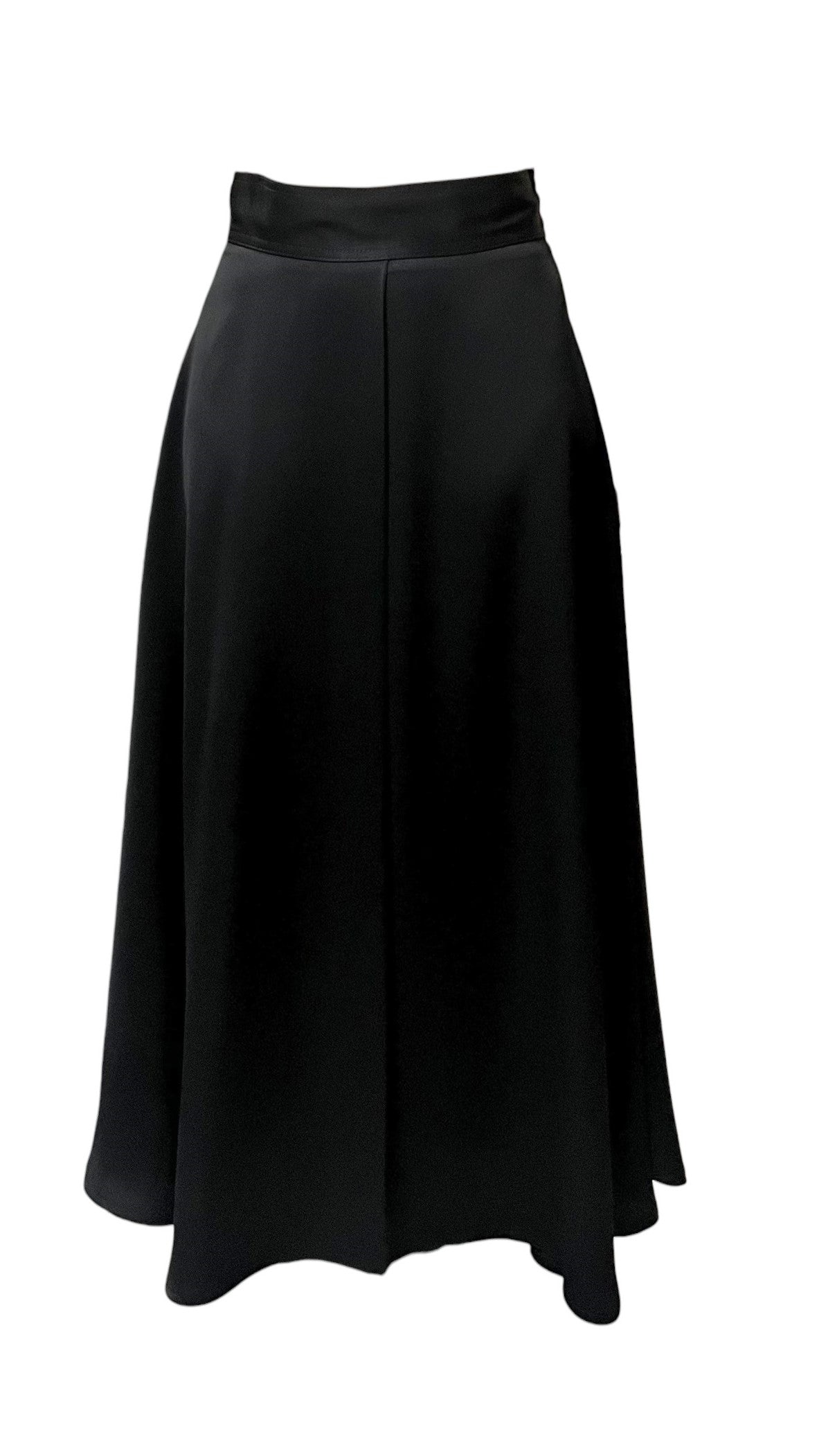 スカート [MATINKIM]unbalance flats midi skirt in black Mossaic Black Satin Center Pleat 36