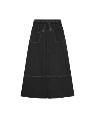 AVIGAL Black Stitching Center Pleat 33" Skirt With Pocket And Belt at Dress Code itsdresscode.com