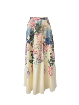 Ermanna Ivory Printed Wool Pleats 37" Skirt with Pockets at Dress Code itsdresscode.com