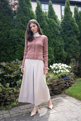 altimge1 for TRIPLEROOT Oat Wool Front Pleat 34" Skirt at Dress Code itsdresscode.com