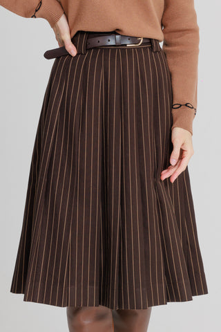LOUP Brown Pinstripe 26" Skirt with Belt at Dress Code itsdresscode.com