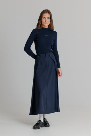 LOUP Navy Suit 35" Skirt with Front Buttons at Dress Code itsdresscode.com 