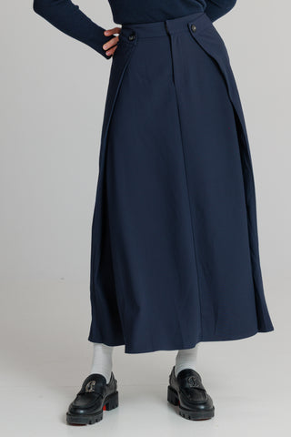 LOUP DCF0013 Navy Suit 35" Skirt with Front Buttons