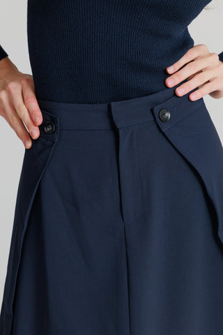 LOUP DCF0013 Navy Suit 35" Skirt with Front Buttons