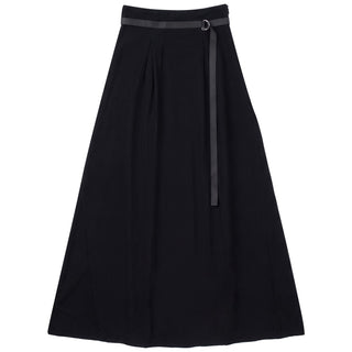 MAXMRKT Black Rayon Knife Pleated Maxi 40" Skirt with Belt at Dress Code itsdresscode.com