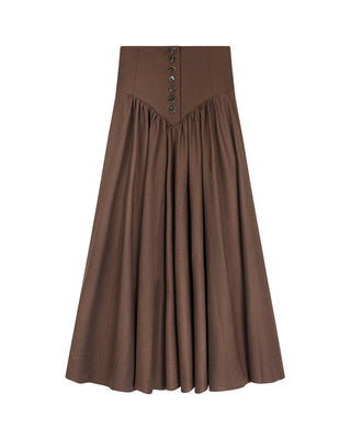 AVIGAL Brown V-Yoke 35" Skirt With Buttons at Dress Code itsdresscode.com