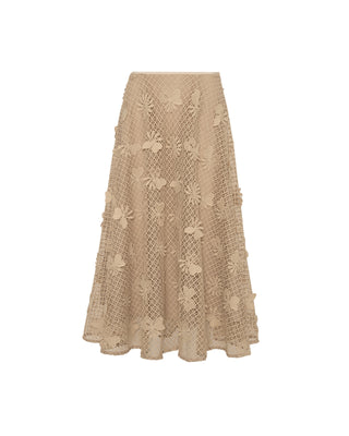 Beige Floral Lattice Lace 30" Skirt with Lining at Dress Code itsdresscode.com 