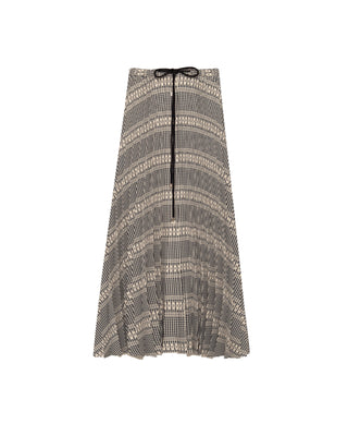 Beatrice Navy/White Plaid Accordion Pleated Front Button Down Drawstring Waist 34" Skirt at Dress Code itsdresscode.com