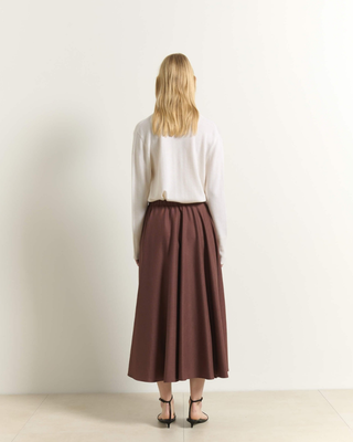 5990 Chocolate Brown  Front Accordion Pleated 36" Skirt with Belt