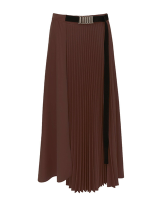 5990 Chocolate Brown  Front Accordion Pleated 36" Skirt with Belt