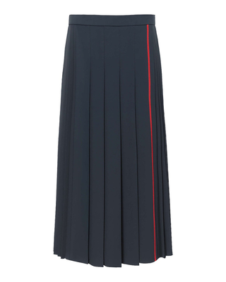 5993 Navy Box Pleated Contrast Detail 28" Skirt with Back Accordion Pleats