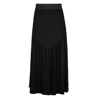 Simondona Black Modal Ribbed Asymmetrical Ruffled 33" With Lining women's modest skirt XS / Black Simondona Black Modal Ribbed Asymmetrical Ruffled 33" With Lining women's modest skirt XS / Black