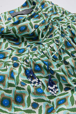 EXQUISE Green Multi Color Smocked Waist Cotton Eldon 37" Skirt at Dress Code itsdresscode.com