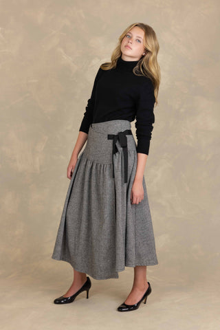Intarsia Grey Wool Wrap Gathered 33" Skirt with Bow Tie at Dress Code itsdresscode.com