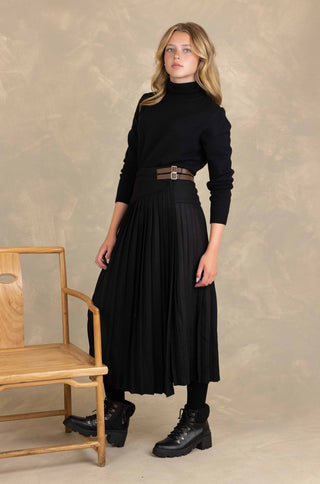 altimge1 for Intarsia Black Wool Wrap Pleated 33" Skirt with Leather Buckles at Dress Code itsdresscode.com