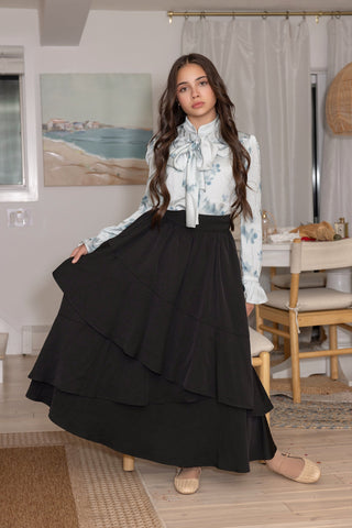 La' Nina Black Teen Ruffle Layered 34"-37" Skirt at Dress Code itsdresscode.com