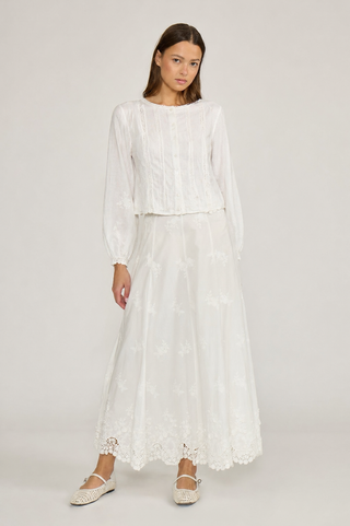 Lucy Paris White Floral Jolene Eyelet 34" Skirt with Embroidery Hem at Dress Code itsdresscode.com
