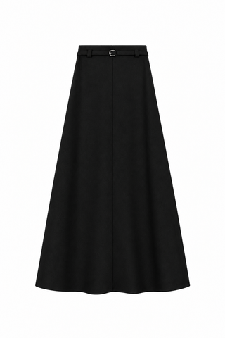 Y0371 Black Middle Seamed Flairy 37" Skirt with String Belt